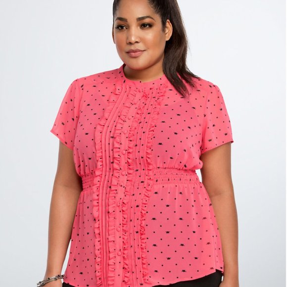 Torrid Tops - Torrid Cat Print Chiffon Ruffle Top Semi Sheer 4